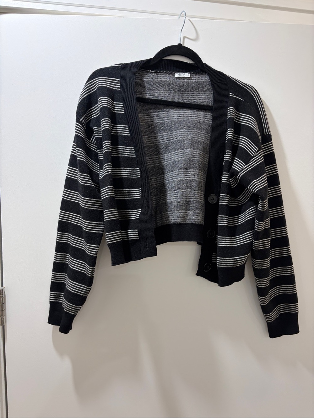 Ardene Black and White Striped Cropped Cardigan